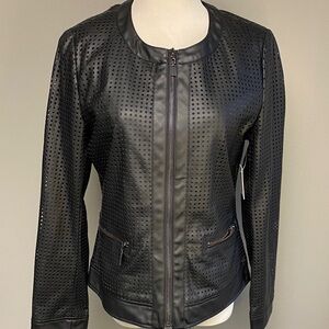 NWT Luii Black Perforated Faux Leather Jacket (Size L)